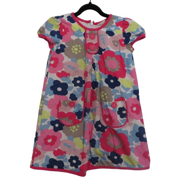 Mini Boden Girls Sz 5-6Y Pink Blue Floral A Line Short Sleeve Dress - Picture 1 of 9